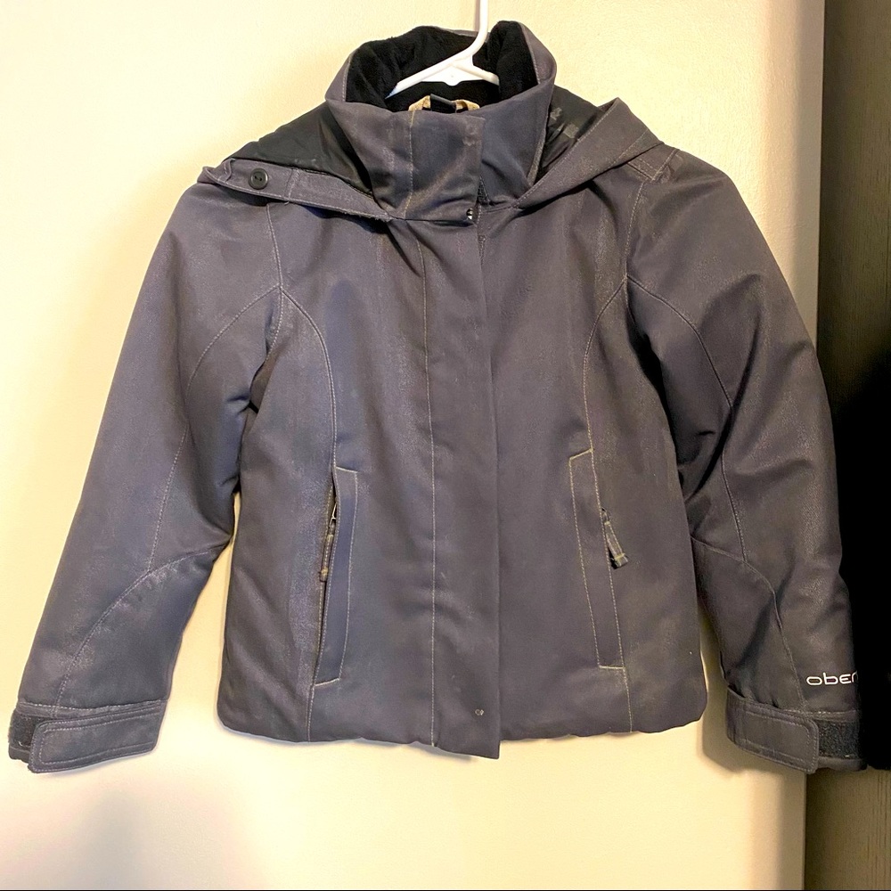 Obermeyer Kids Grey Ski Snow Jacket Zip Up Hooded Lined Pockets Size XS
